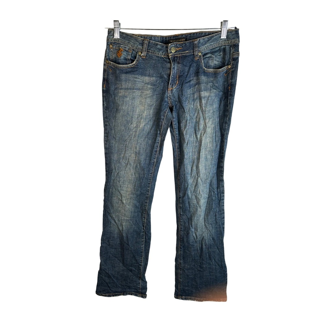 Rocawear Y2K Grunge Women's Blue Rhinestone Embroidered Denim Jeans